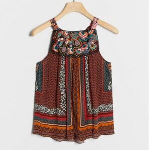 Anthro Flowy Lightweight Fiona Embroidered Tank SP
